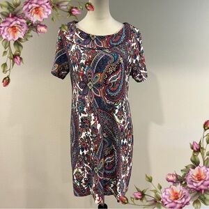 Colorful 100% cotton short sleeve Paisley Print mini Dress size large